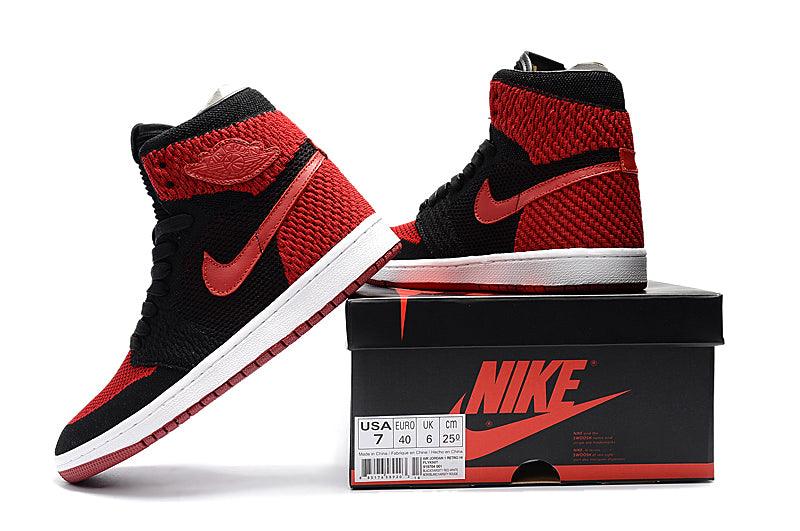 Air Jordan 1 Flyknit “Bred” Black/Varsity Red-White - Obeezi
