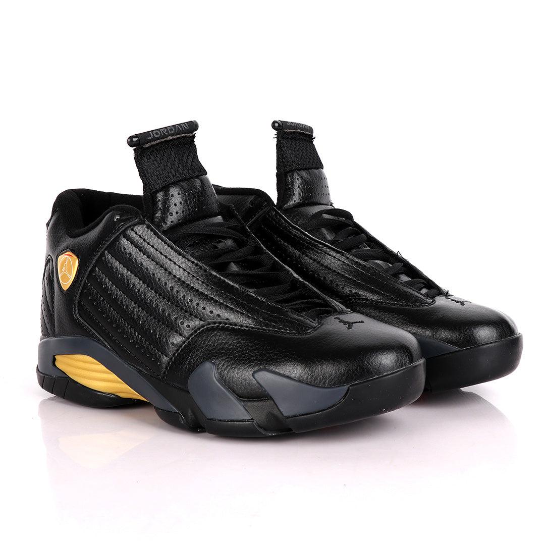 Air Jordan 14 Retro All Black With Classic Gold Designs - Obeezi