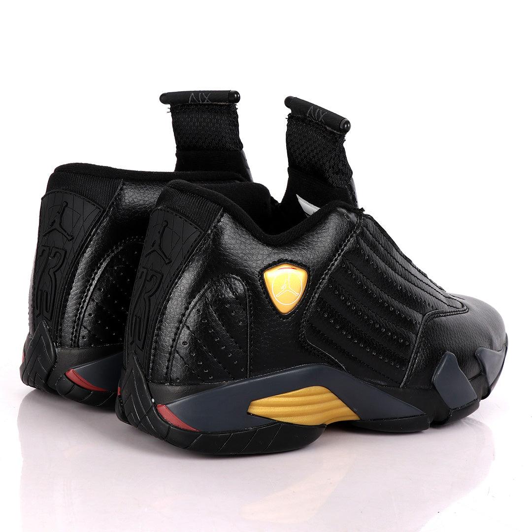 Air Jordan 14 Retro All Black With Classic Gold Designs - Obeezi