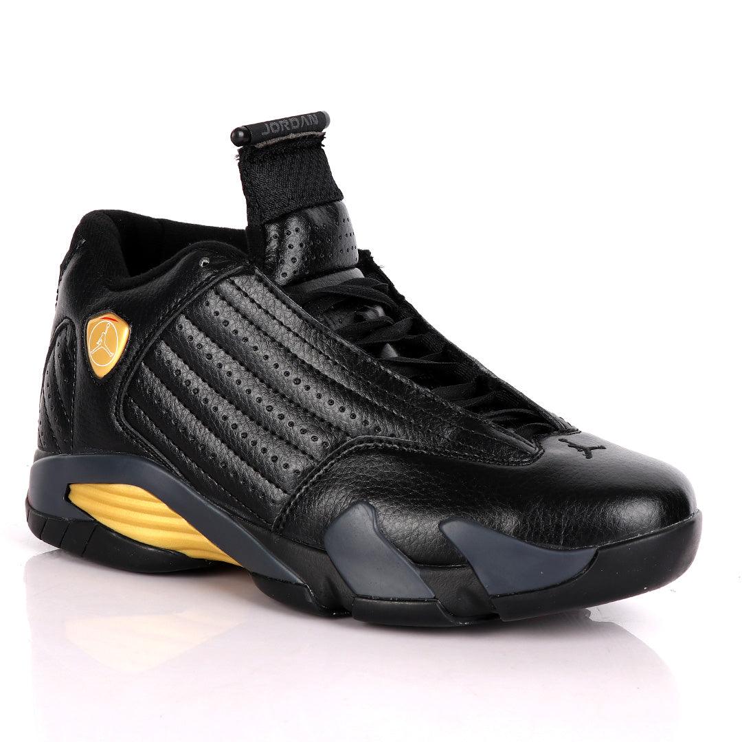 Air Jordan 14 Retro All Black With Classic Gold Designs - Obeezi