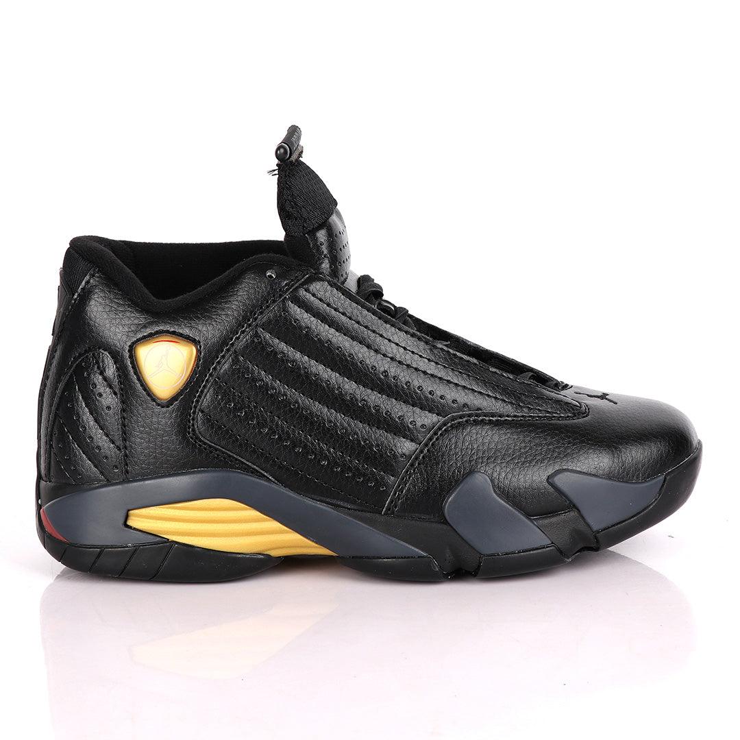 Air Jordan 14 Retro All Black With Classic Gold Designs - Obeezi