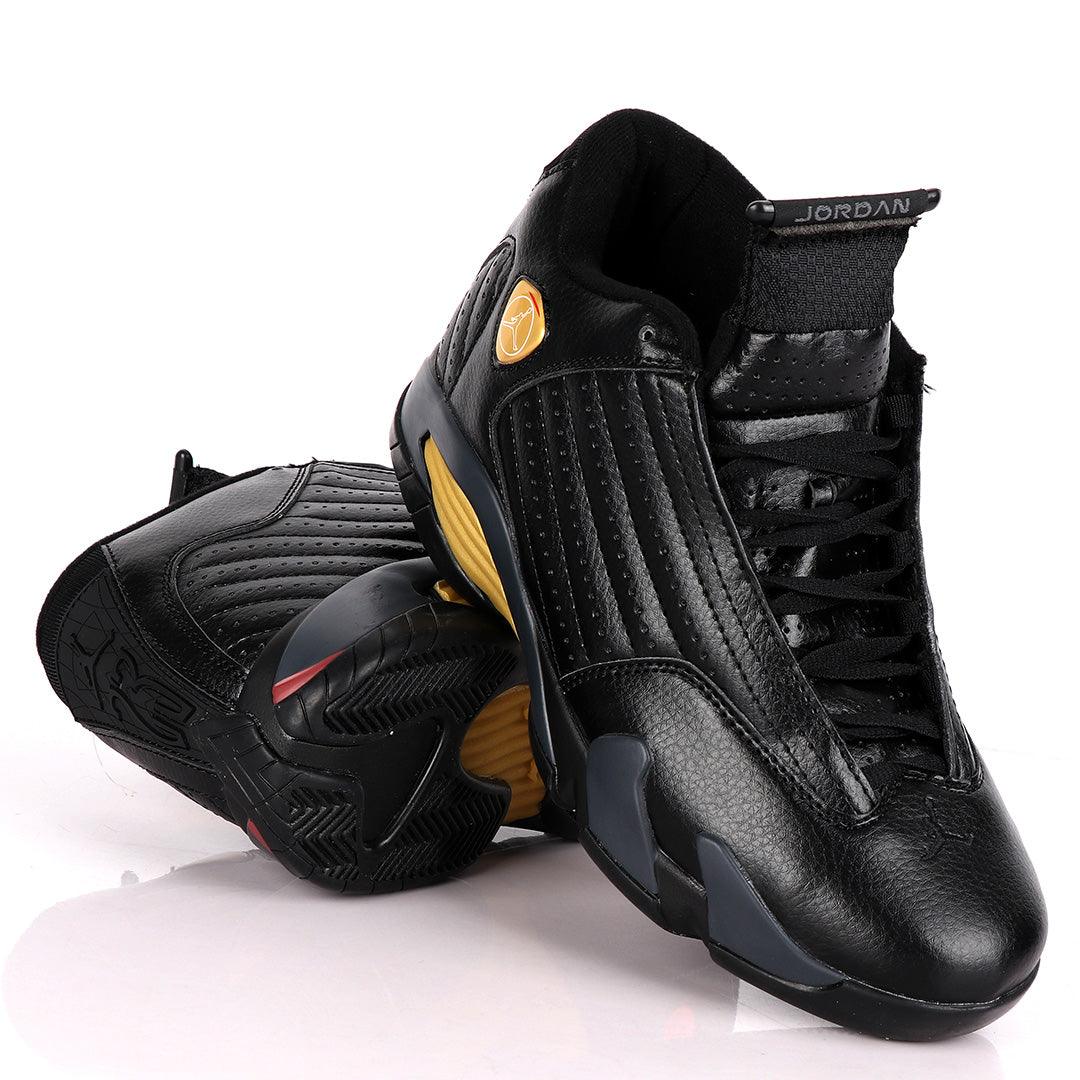 Air Jordan 14 Retro All Black With Classic Gold Designs - Obeezi