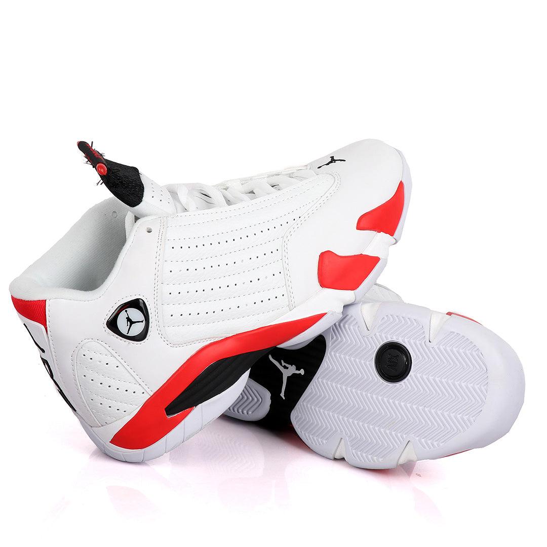 Air Jordan 14 Retro White With Classic Red And Black Design Sneakers - Obeezi
