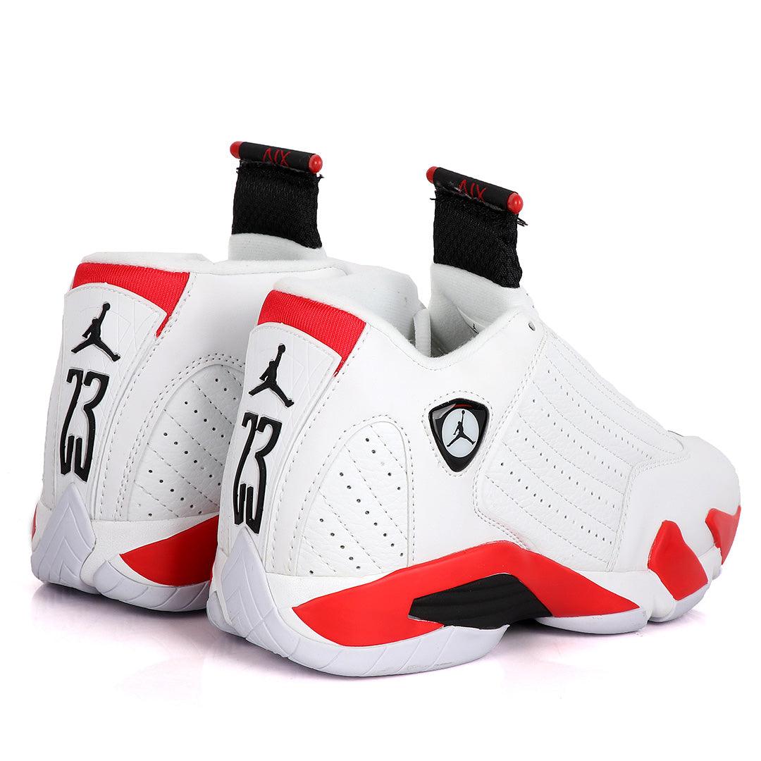 Air Jordan 14 Retro White With Classic Red And Black Design Sneakers - Obeezi