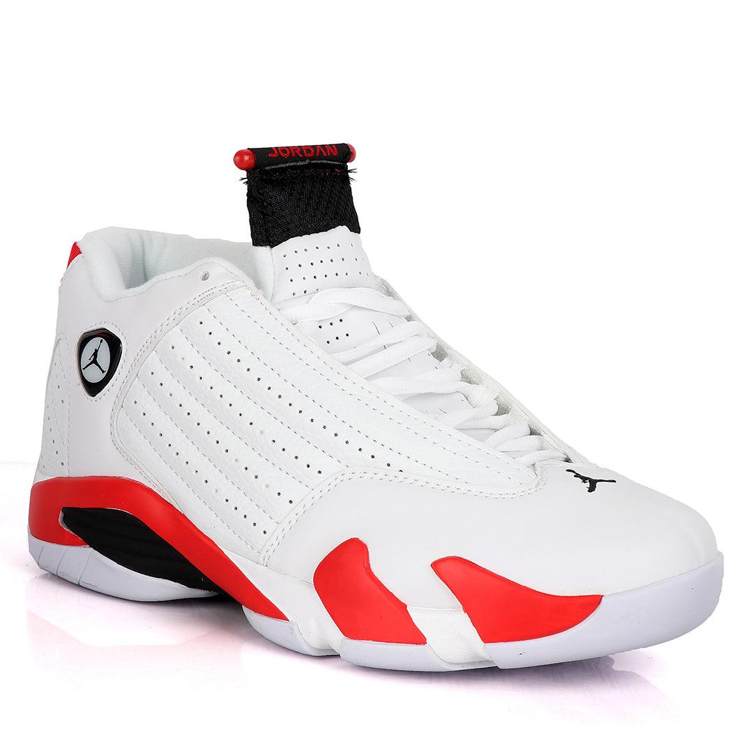 Air Jordan 14 Retro White With Classic Red And Black Design Sneakers - Obeezi