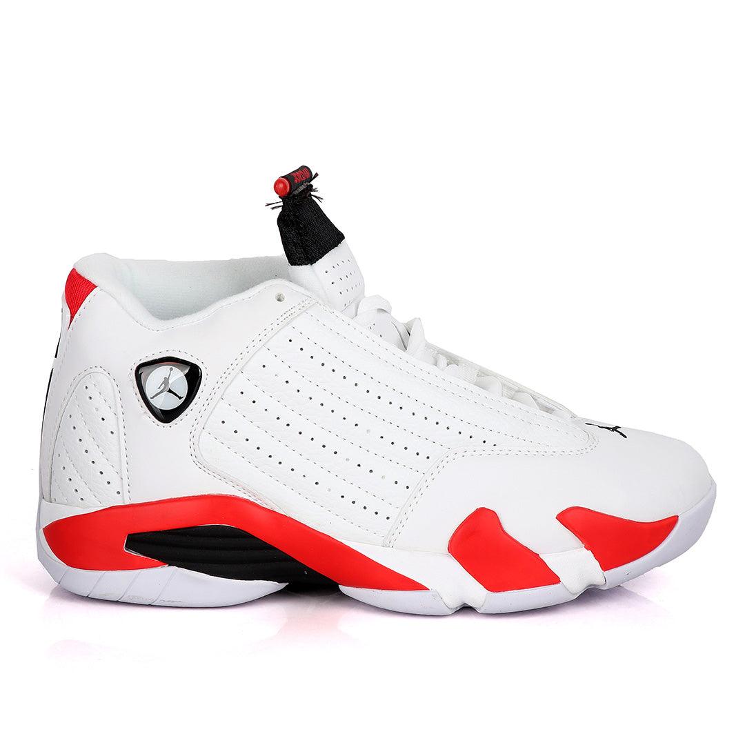Air Jordan 14 Retro White With Classic Red And Black Design Sneakers - Obeezi