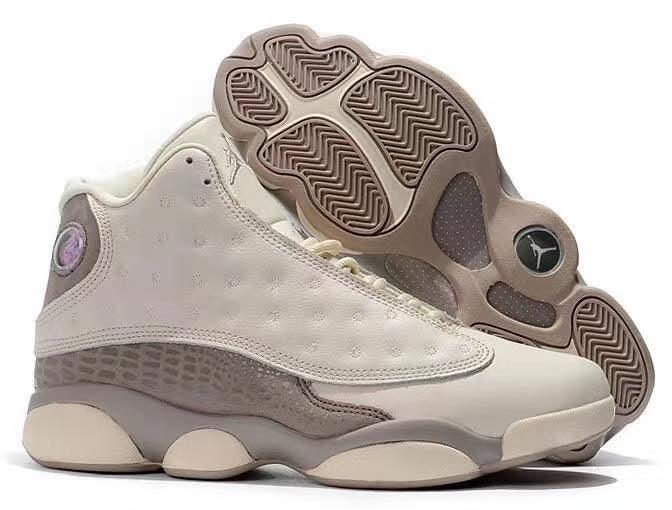 AJ 13 Retro Cream and Grey Basketball Sneakers - Obeezi