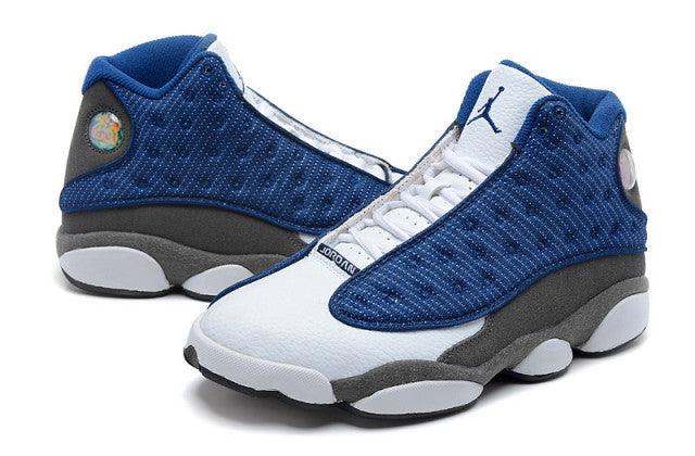AJ 13 Retro Flint Navy Blue and White Sneakers - Obeezi