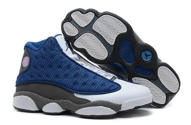 AJ 13 Retro Flint Navy Blue and White Sneakers - Obeezi