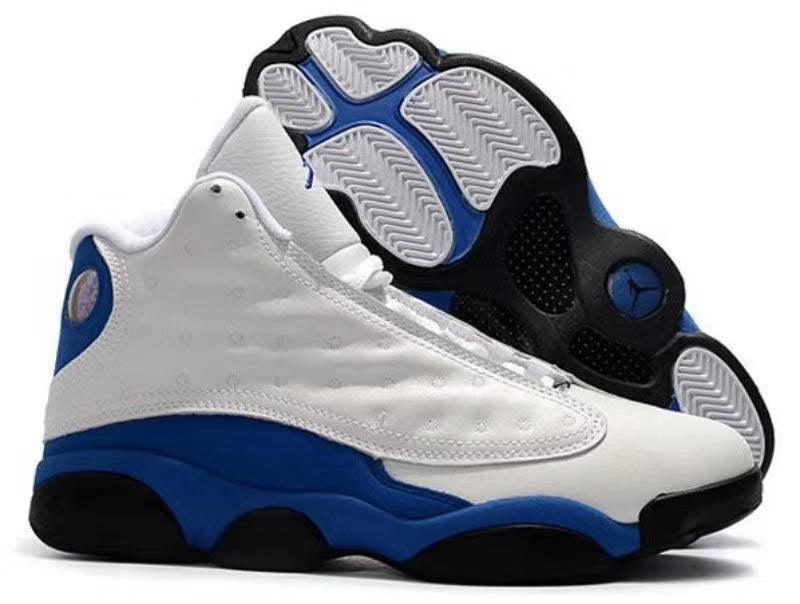 AJ 13 Retro White and Blue Basketball Sneakers - Obeezi
