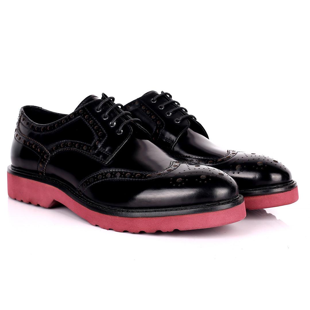 Alb Leather Perforated Designed Formal Shoes - Black - Obeezi.com