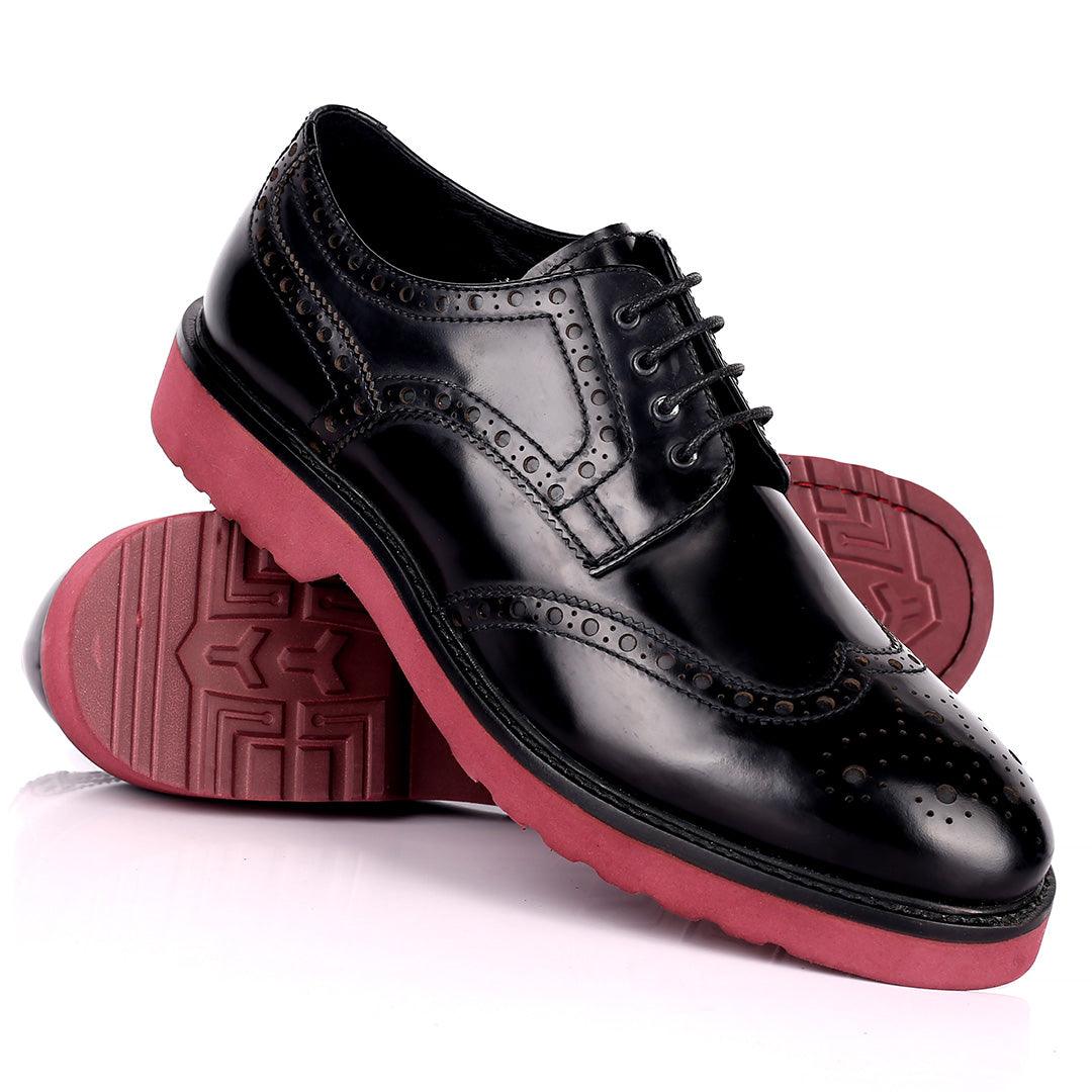 Alb Leather Perforated Designed Formal Shoes - Black - Obeezi.com