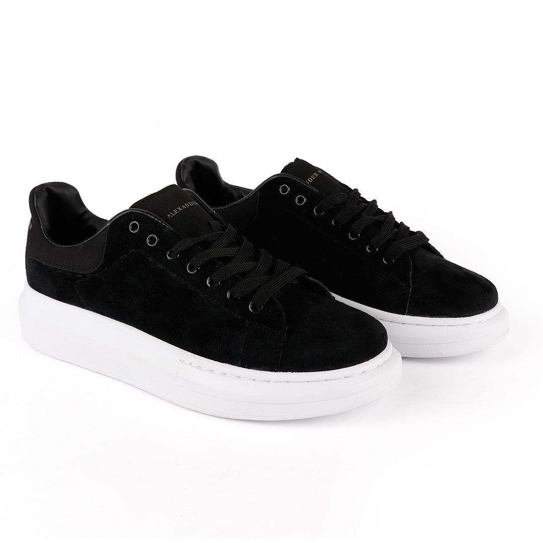 Alexander Mcqueen 45mm Suede Platform Black and White Sneakers - Obeezi