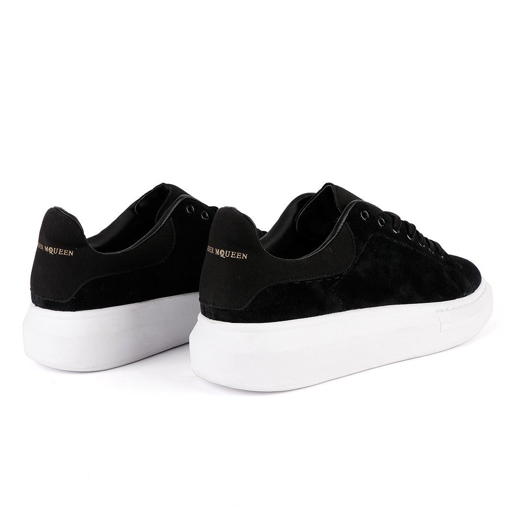 Alexander Mcqueen 45mm Suede Platform Black and White Sneakers - Obeezi