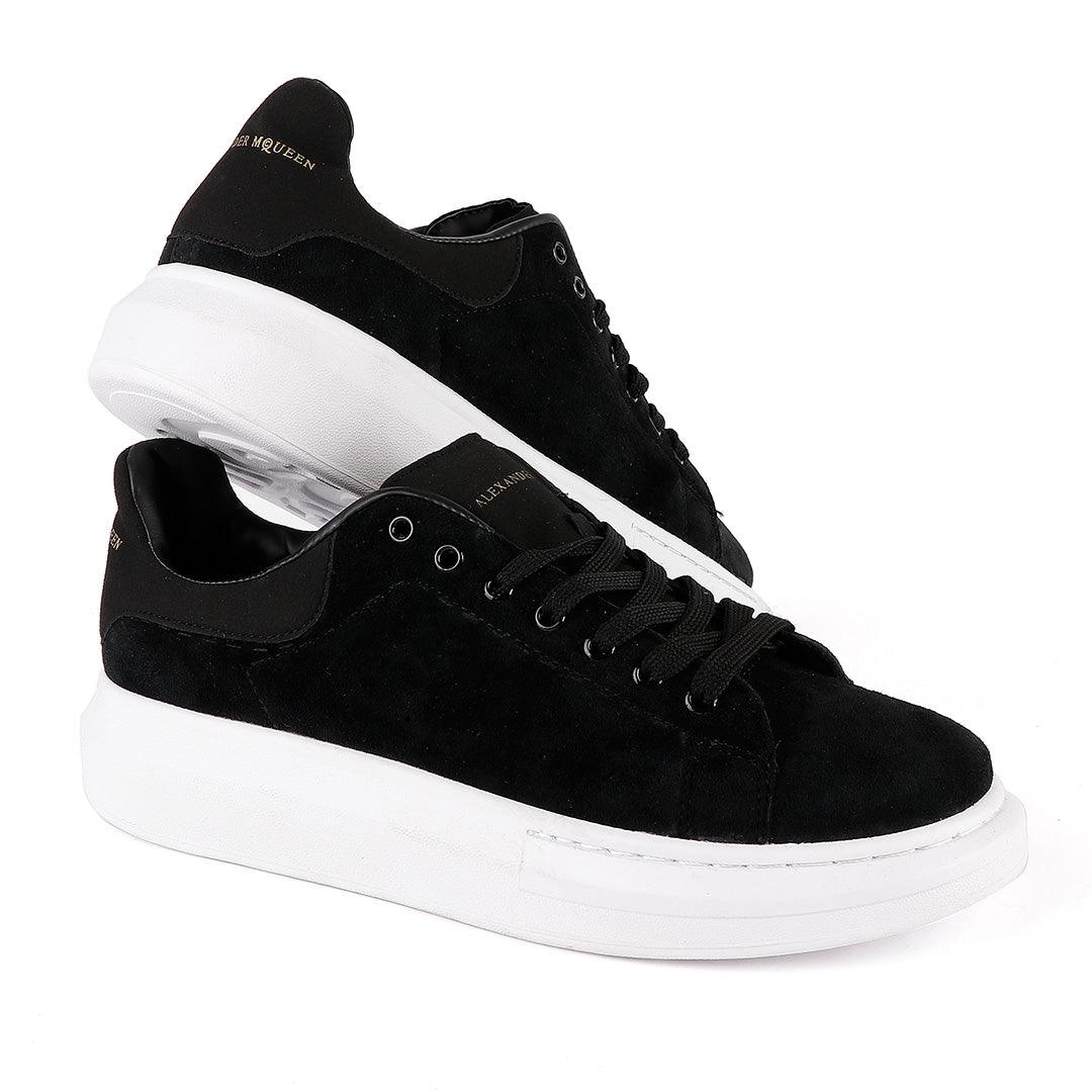 Alexander Mcqueen 45mm Suede Platform Black and White Sneakers - Obeezi