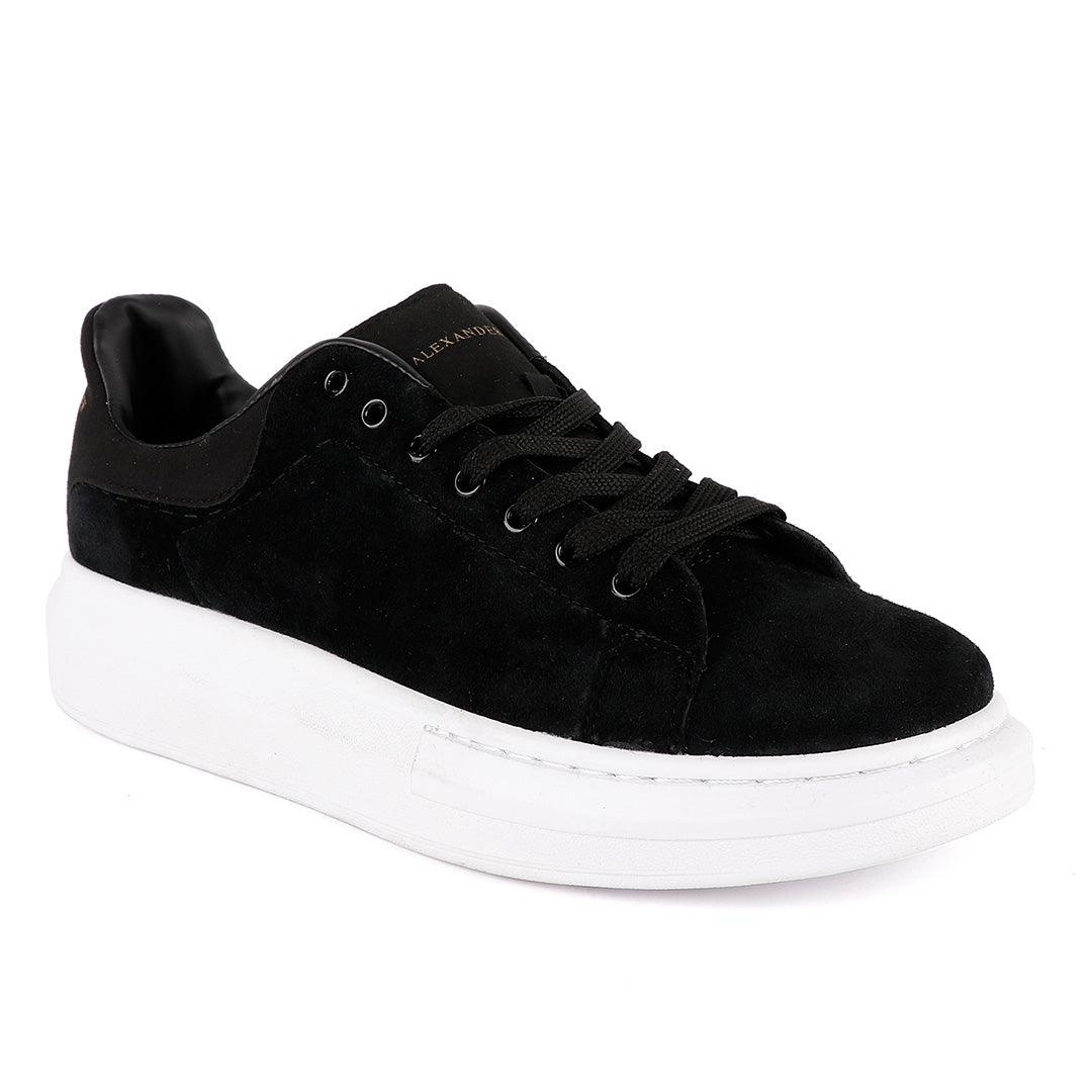 Alexander Mcqueen 45mm Suede Platform Black and White Sneakers - Obeezi