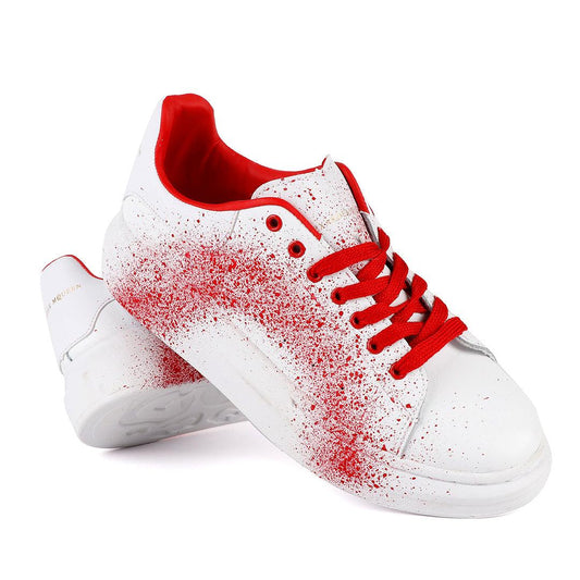 ALEXANDER MCQUEEN Chunky Red Spray Paint White Sneakers - Obeezi