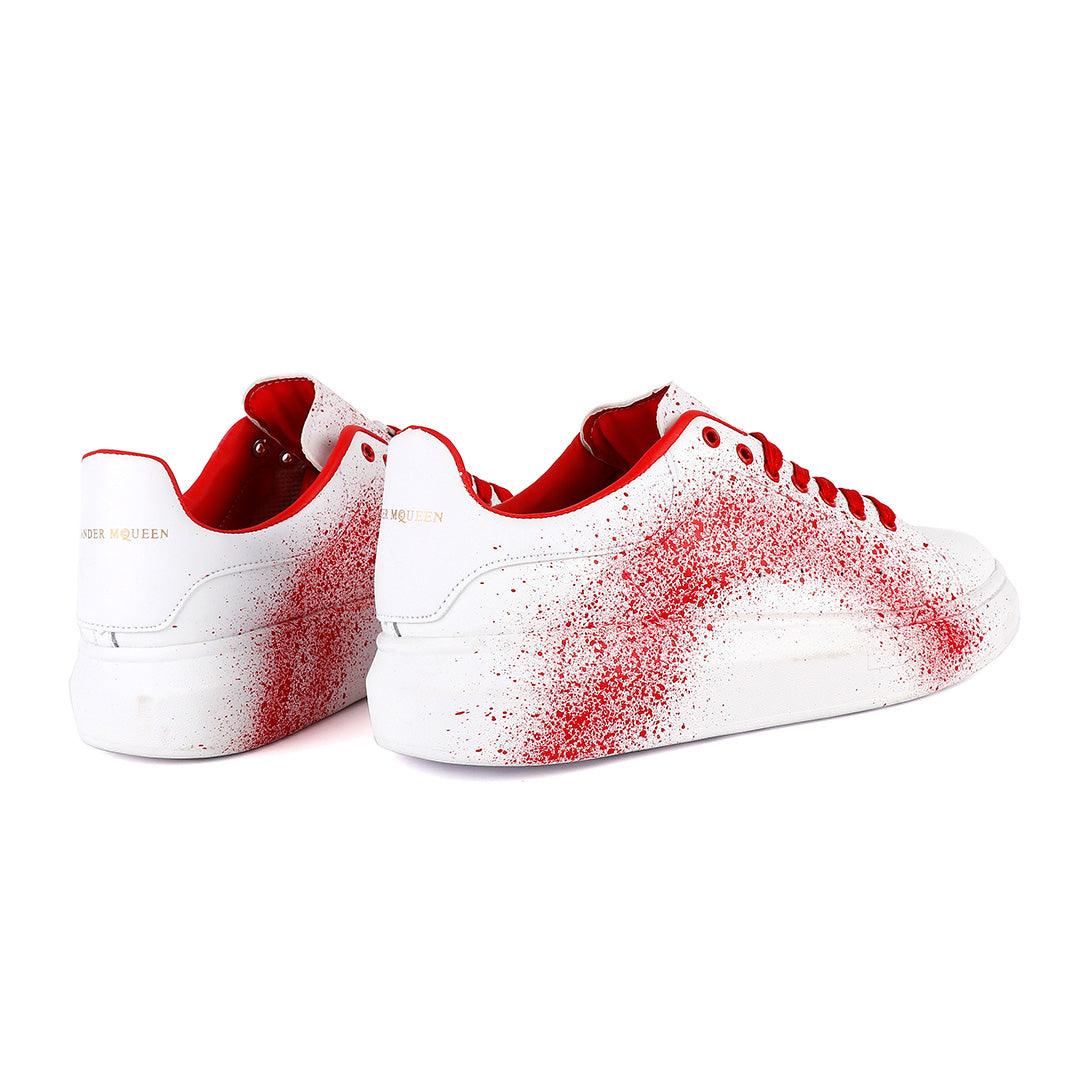 ALEXANDER MCQUEEN Chunky Red Spray Paint White Sneakers - Obeezi