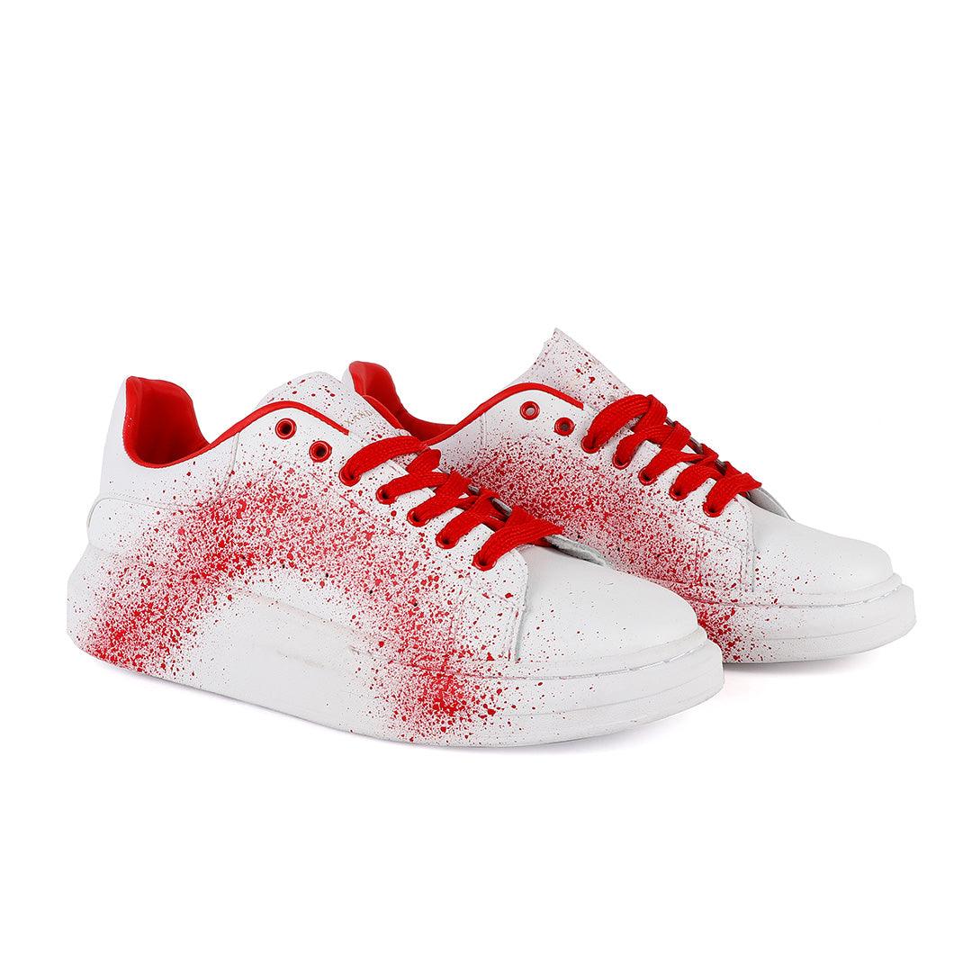 ALEXANDER MCQUEEN Chunky Red Spray Paint White Sneakers - Obeezi