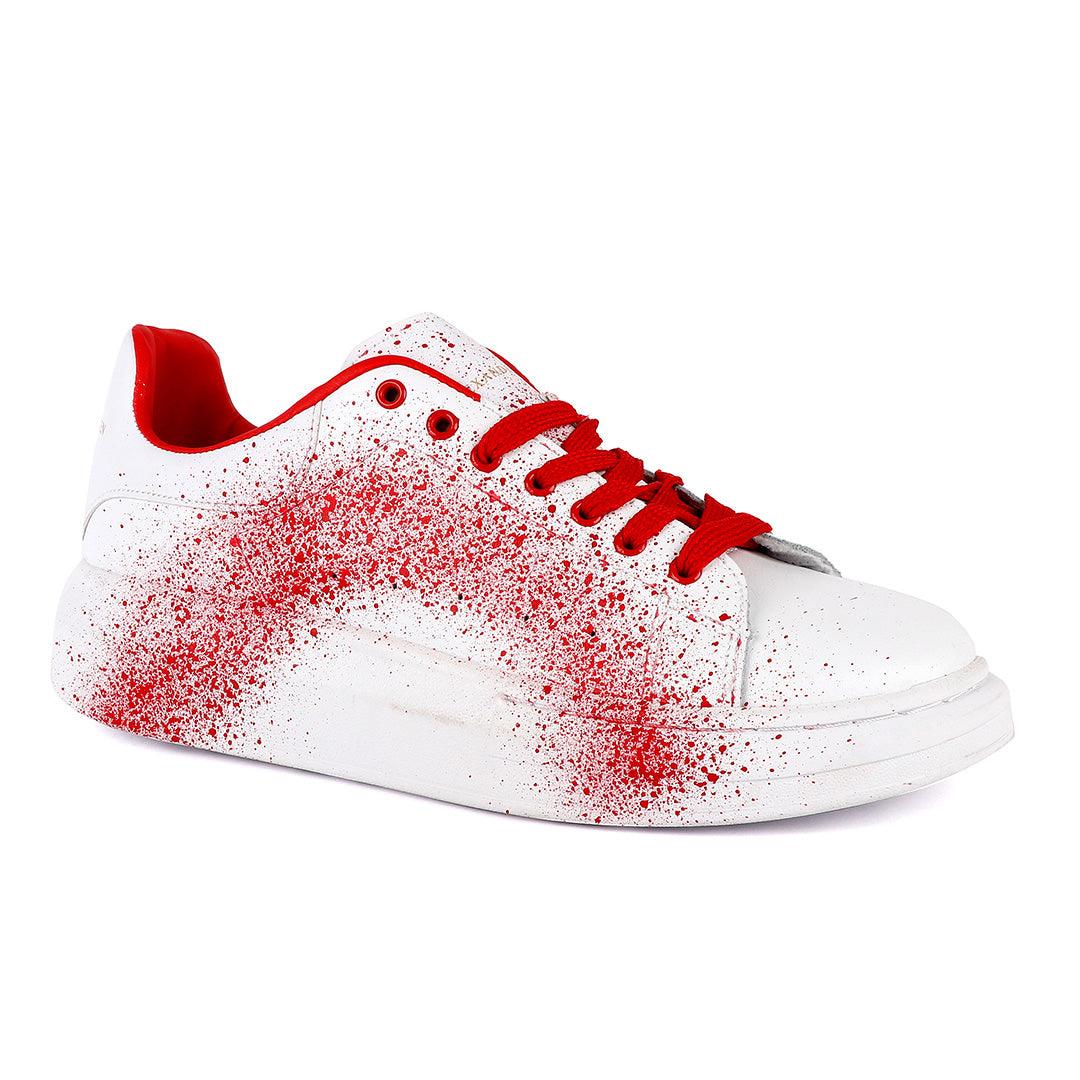 ALEXANDER MCQUEEN Chunky Red Spray Paint White Sneakers - Obeezi
