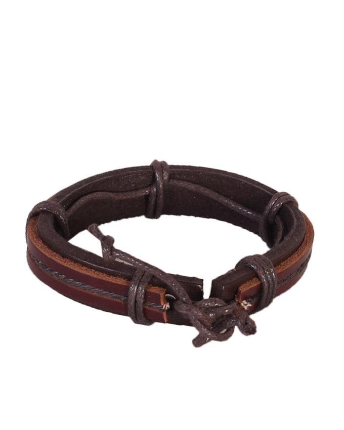 Alloy Unisex Dark Brown Leather Wrap Bracelet - Obeezi.com