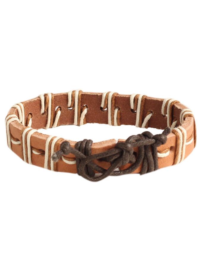 ALPHA MAN Men's Sparsed Thread-Woven Leather Adjustable Cord Surfer Bracelet-brown - Obeezi.com