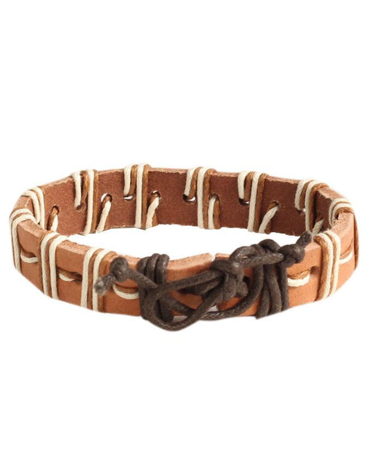 ALPHA MAN Men's Sparsed Thread-Woven Leather Adjustable Cord Surfer Bracelet-brown - Obeezi.com