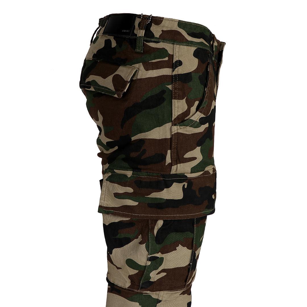 Ami Camouflage Print Cotton Cargo Jeans - Obeezi.com