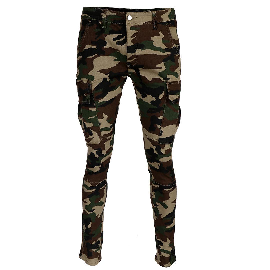 Ami Camouflage Print Cotton Cargo Jeans - Obeezi.com