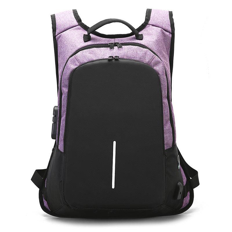 Anti-Theft College Backpack And Security Lock Purple Bag - Obeezi.com