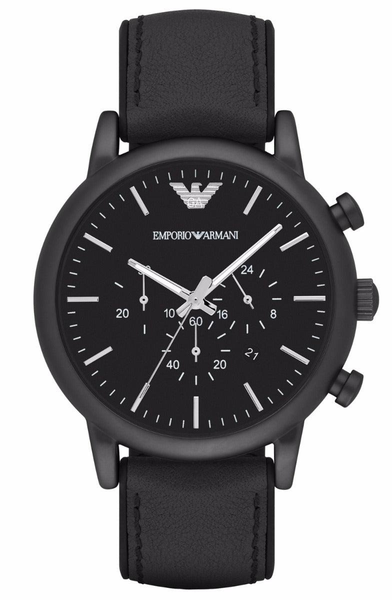 AR1970 Luigi Chronograph Black Dial Leather Men's Watch - Obeezi.com