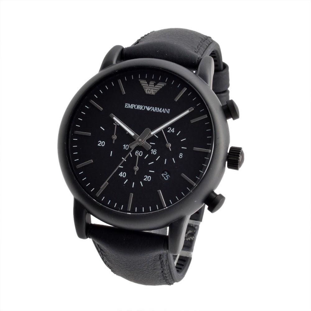 AR1970 Luigi Chronograph Black Dial Leather Men's Watch - Obeezi.com