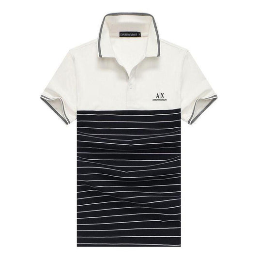 Armani Exchange Striped Polo Shirt With Tipped Collar- Black - Obeezi