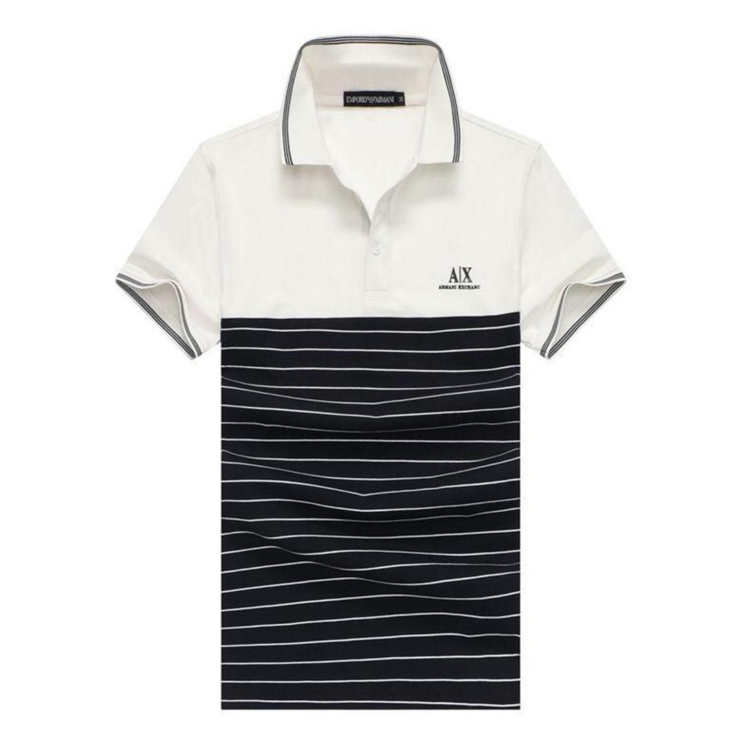 Armani Exchange Striped Polo Shirt With Tipped Collar- Black - Obeezi