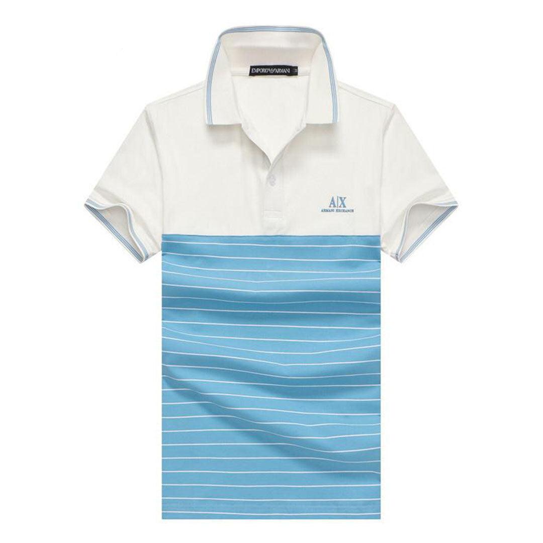 Armani Exchange Striped Polo Shirt With Tipped Collar- Blue - Obeezi