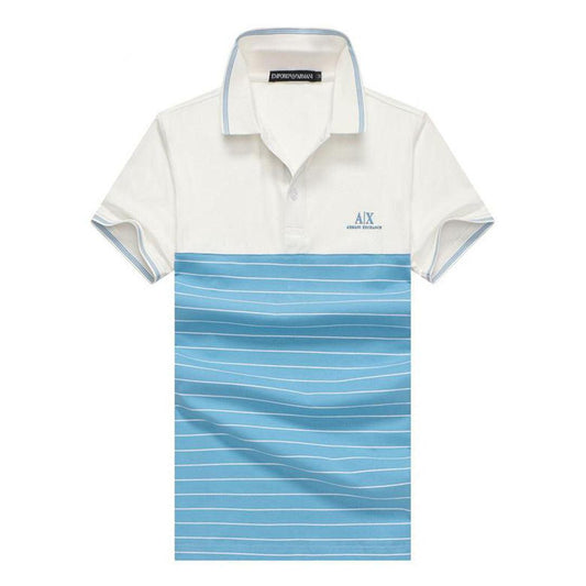 Armani Exchange Striped Polo Shirt With Tipped Collar- Blue - Obeezi