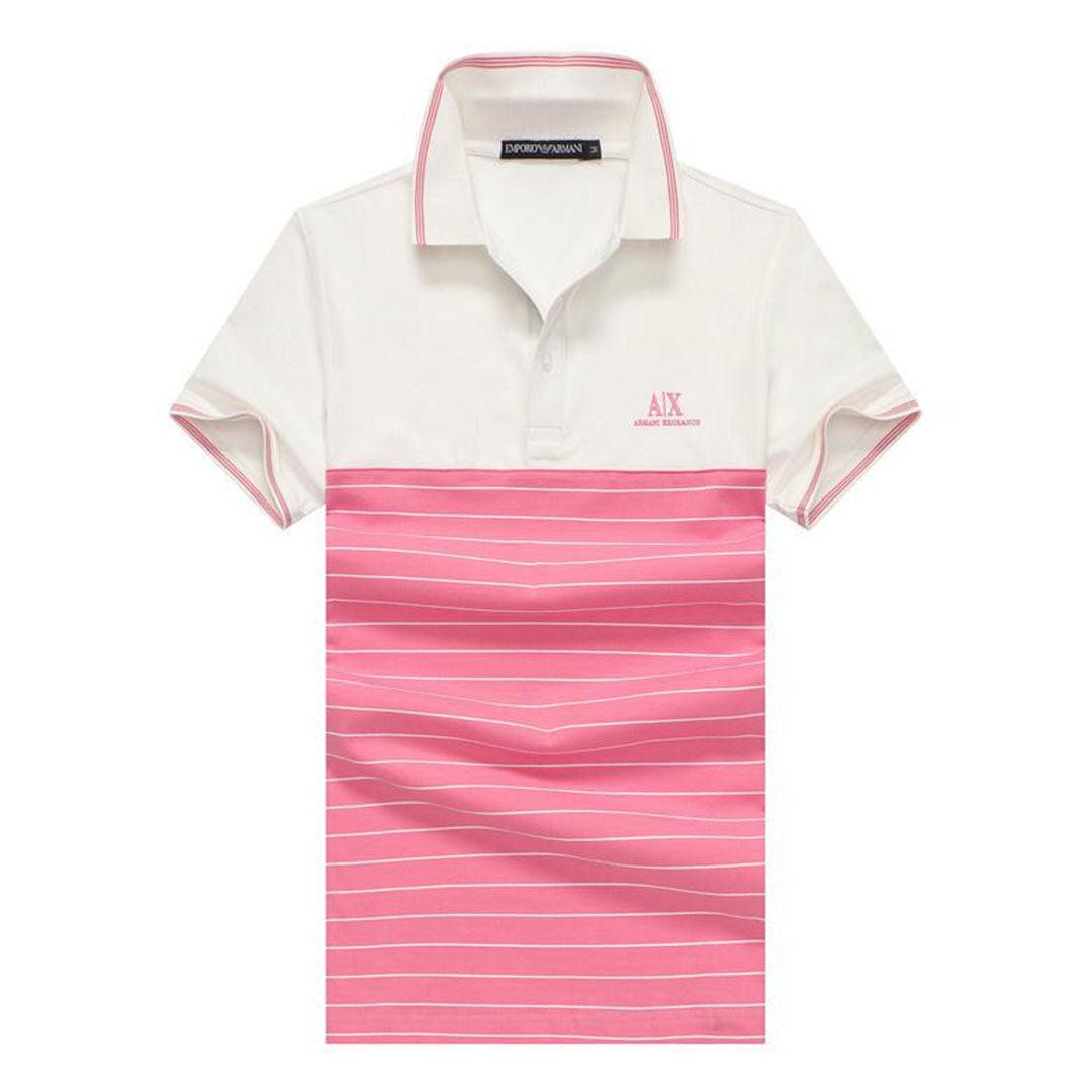 Armani Exchange Striped Polo Shirt With Tipped Collar- Pink - Obeezi
