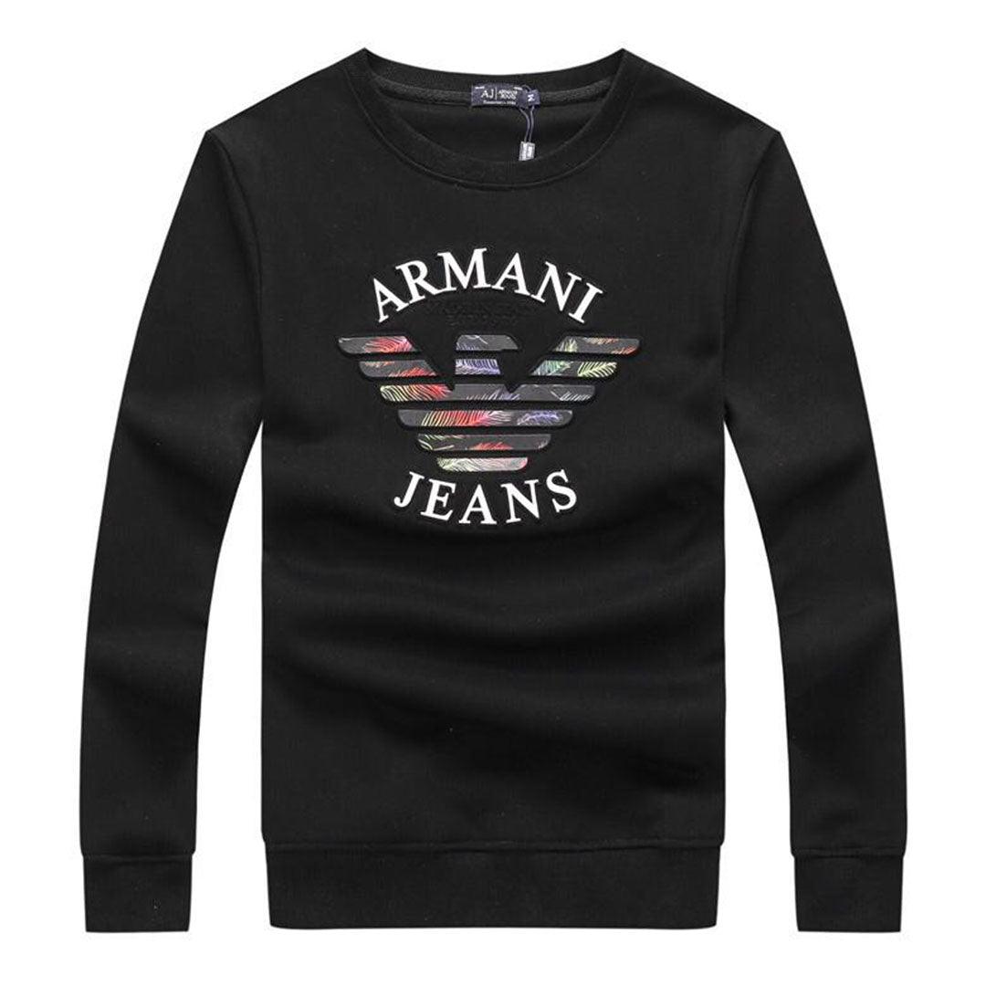 Armani Jeans Color Monogram Logo Sweatshirt-Black - Obeezi