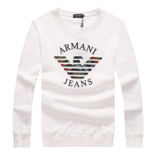 Armani Jeans Color Monogram Logo Sweatshirt- White - Obeezi