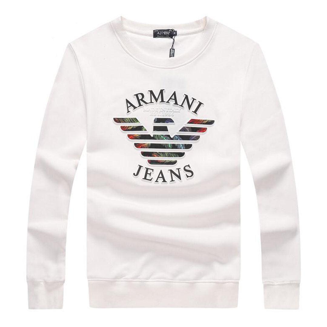 Armani Jeans Color Monogram Logo Sweatshirt- White - Obeezi