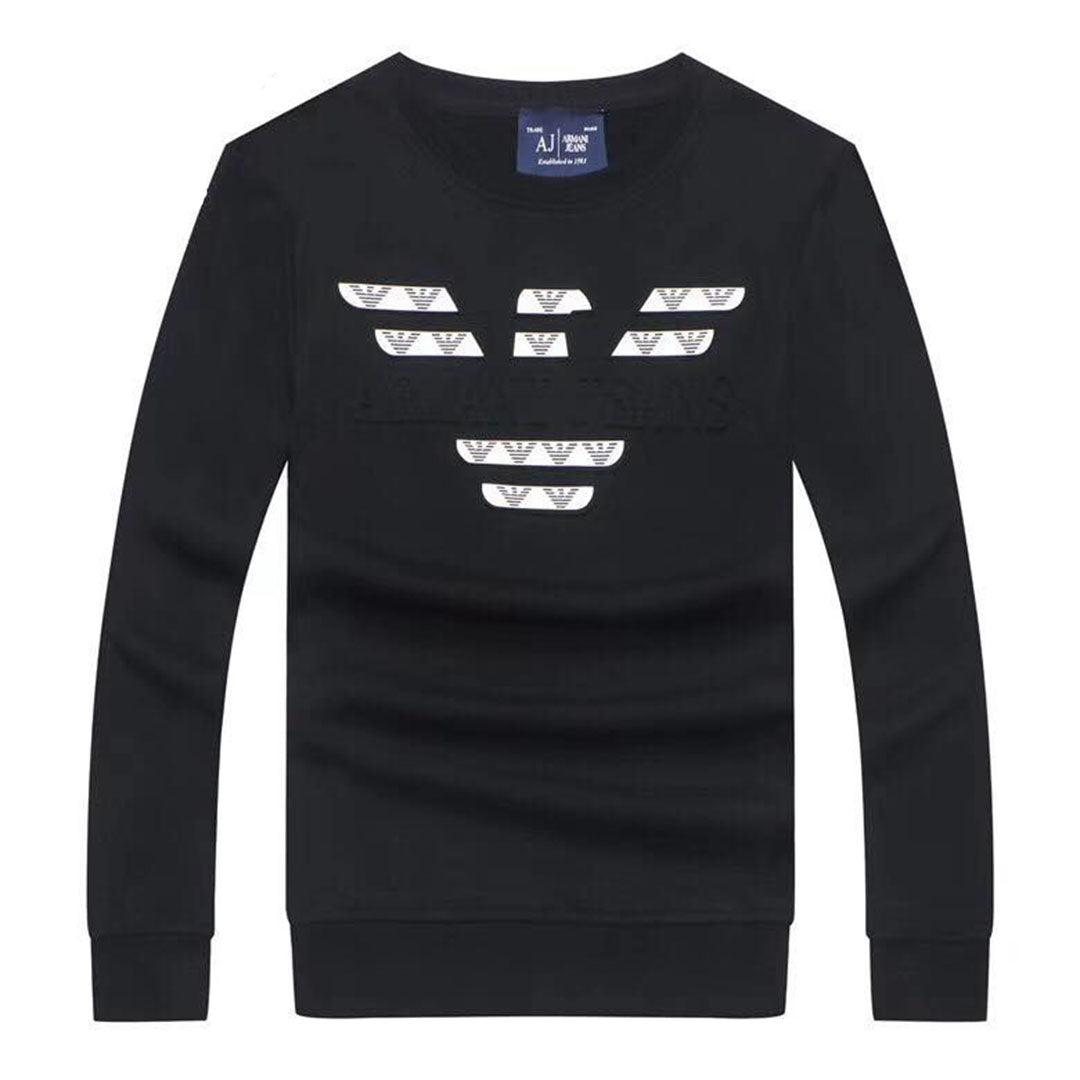 Armani Jeans Embroidered Logo Sweat Shirt- Black - Obeezi