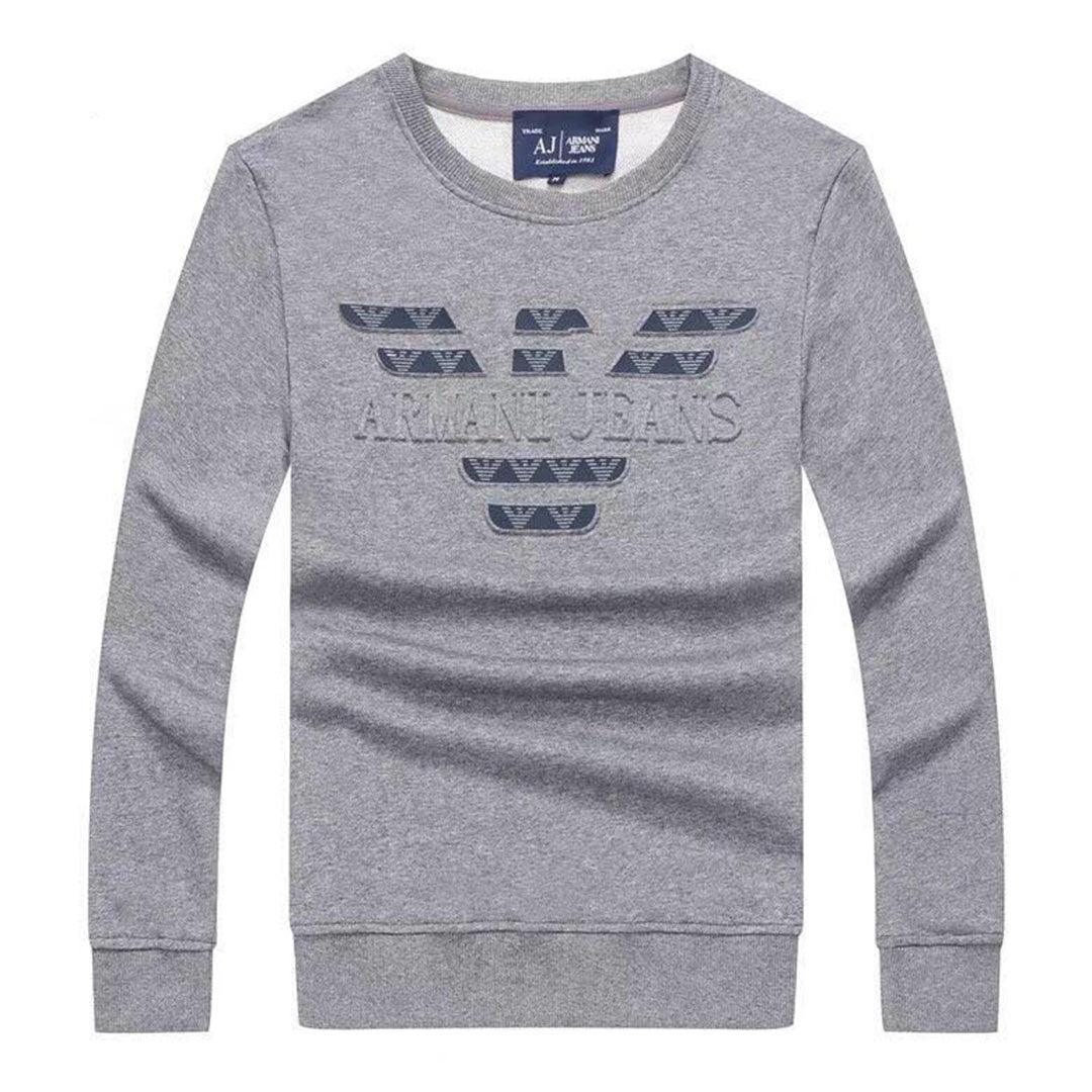 Armani Jeans Embroidered Logo Sweat Shirt- Grey - Obeezi