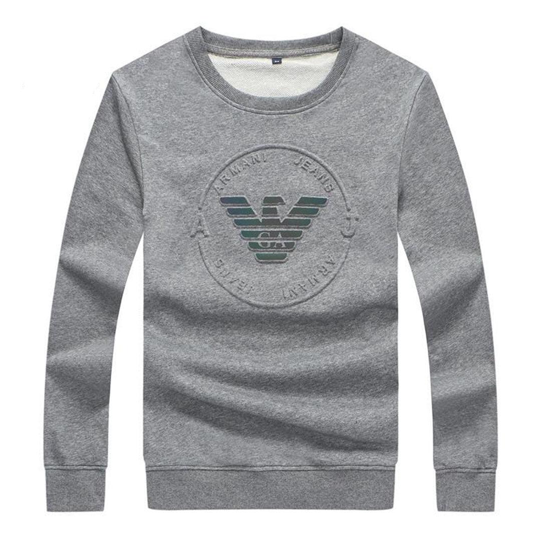 Armani Jeans Men's Round Logo Sweatshirt-Grey - Obeezi