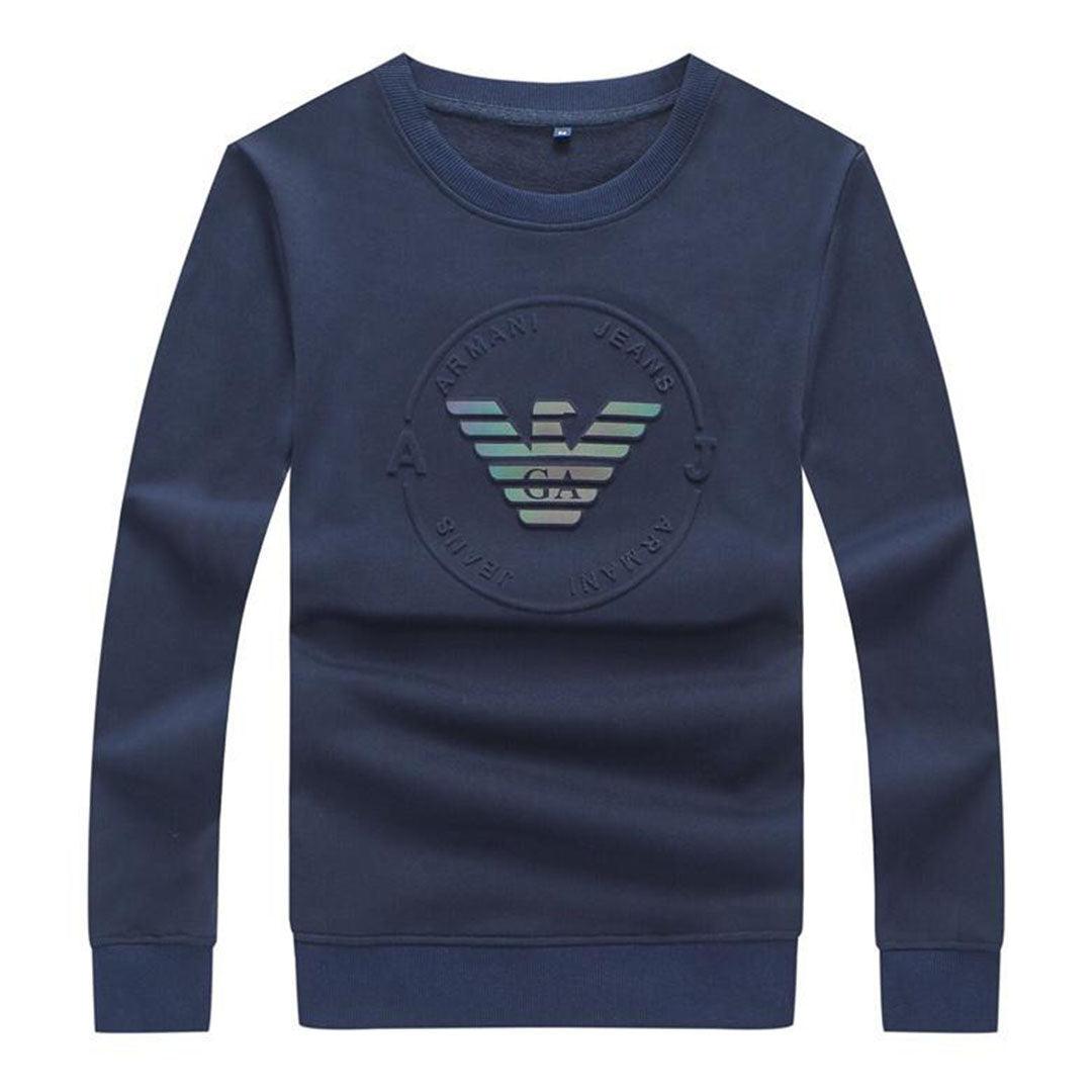 Armani Jeans Men's Round Logo Sweatshirt-Navyblue - Obeezi