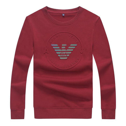 Armani Jeans Men's Round Logo Sweatshirt-Red - Obeezi