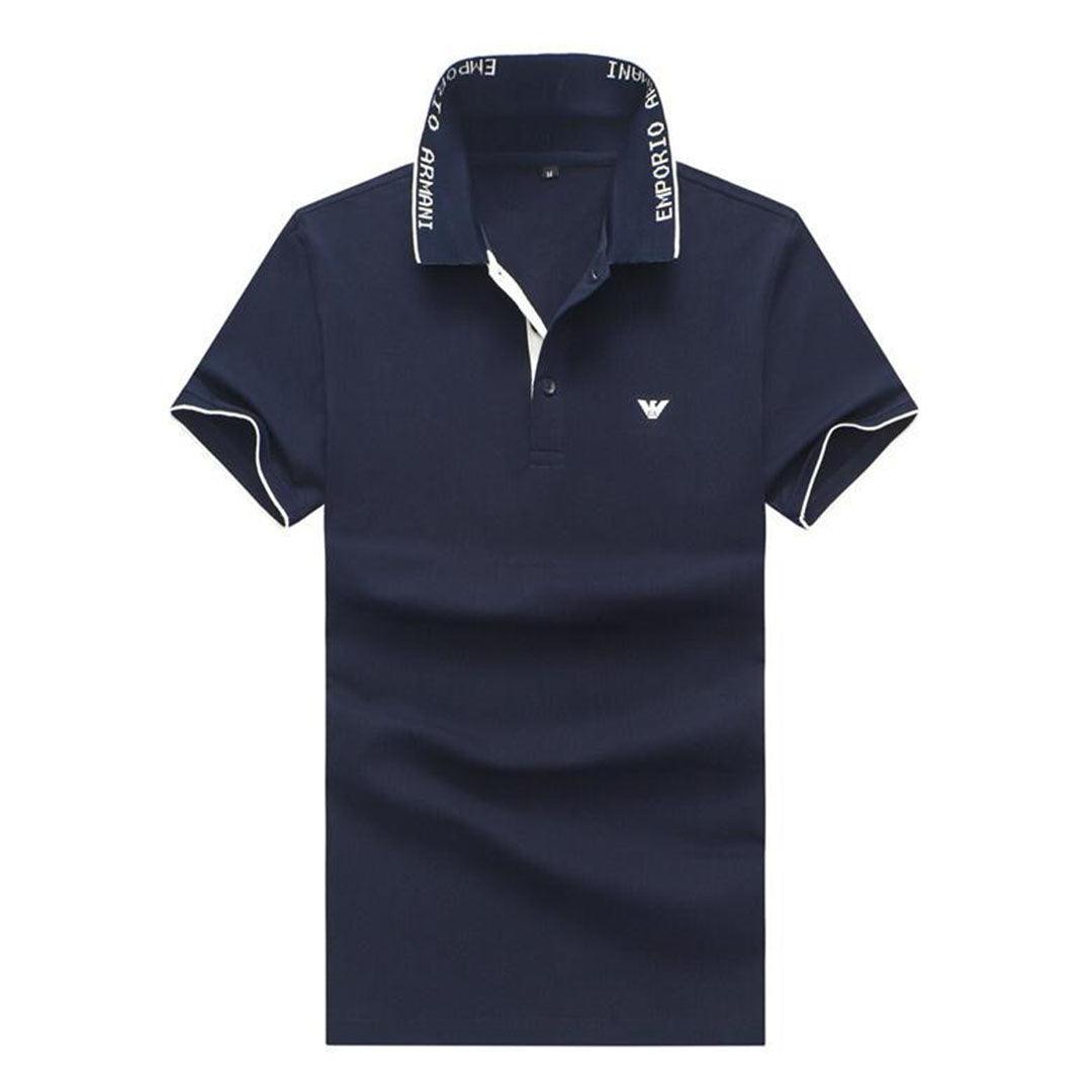 Armani NavyBlue Cotton Polo Shirt With Designed Collar - Obeezi