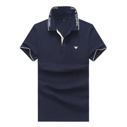 Armani NavyBlue Cotton Polo Shirt With Designed Collar - Obeezi