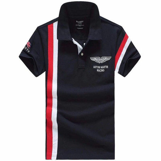 Aston Martin Racing (AMR) Small Logo Short Sleeve Polo Shirt Navyblue - Obeezi
