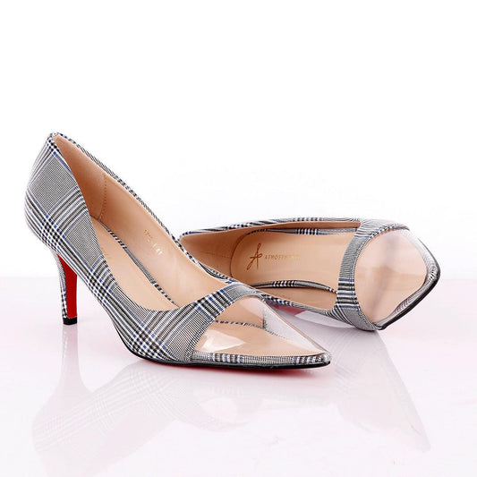 Atmosphere Women's Blue Black Check Spring Soft Comfortable High Heel Shoe - Obeezi