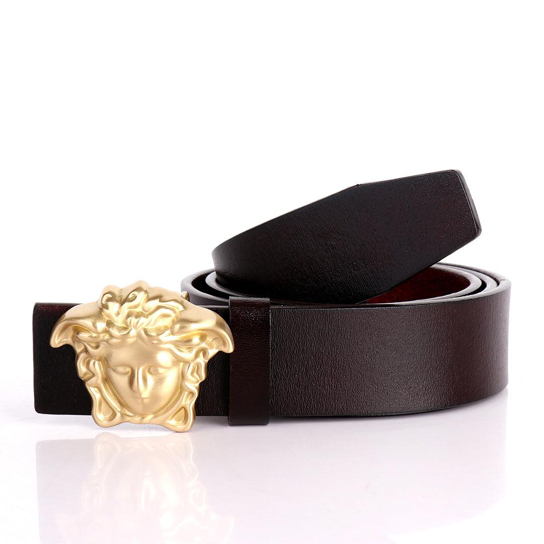 Authentic Gold Versace Medusa Leather Belt- Brown - Obeezi.com